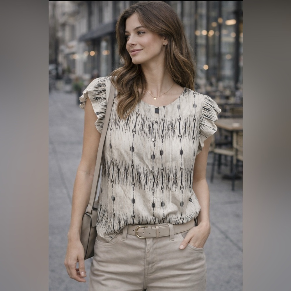 Cynthia Rowley Silk Blouse in Cream and Black
